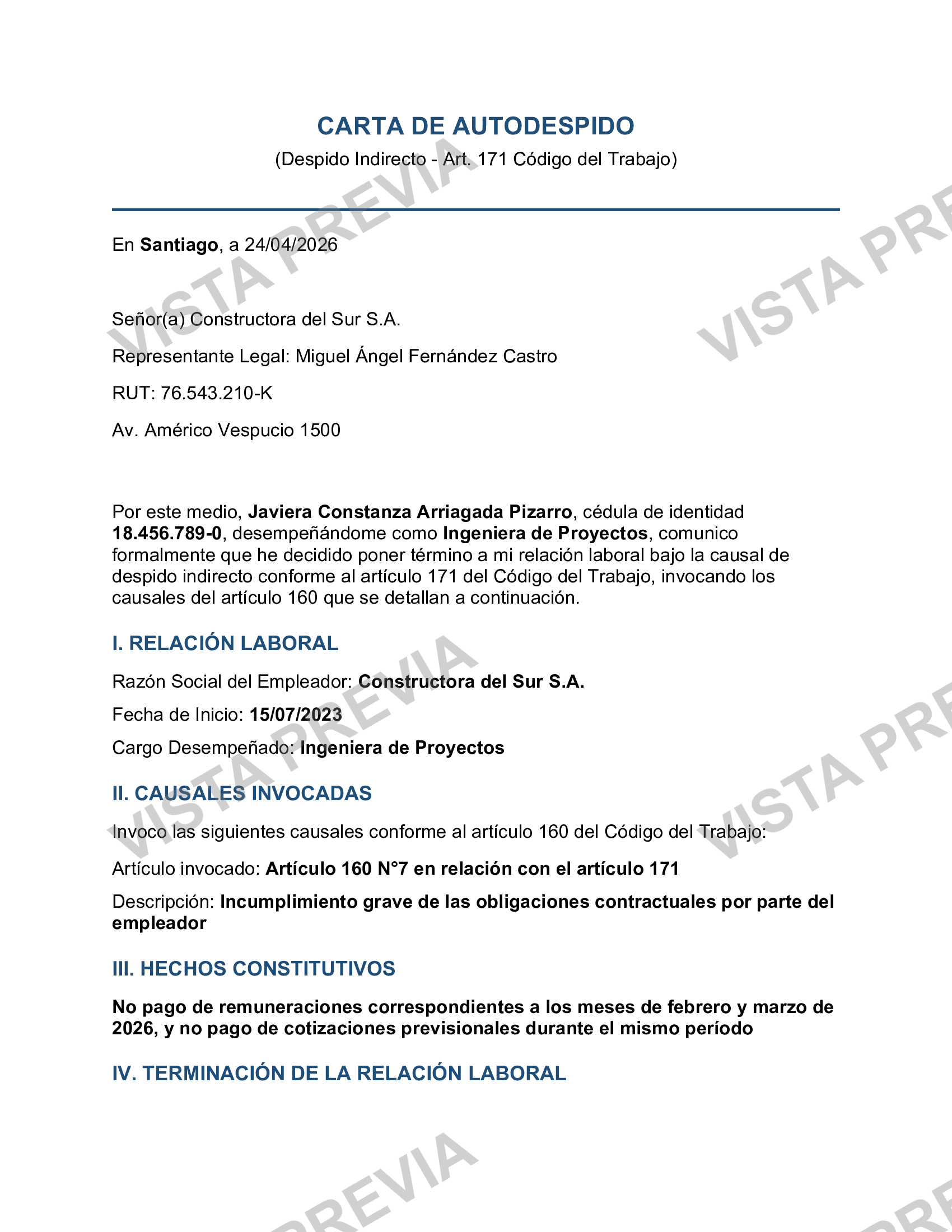 Carta de Autodespido