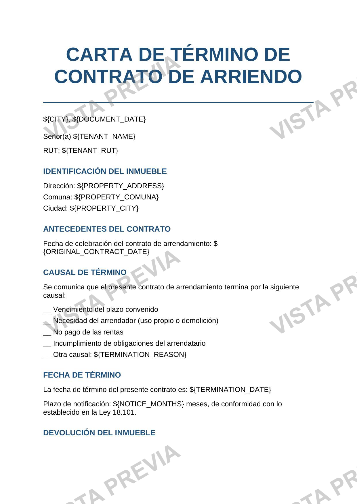 Carta de Término de Arriendo