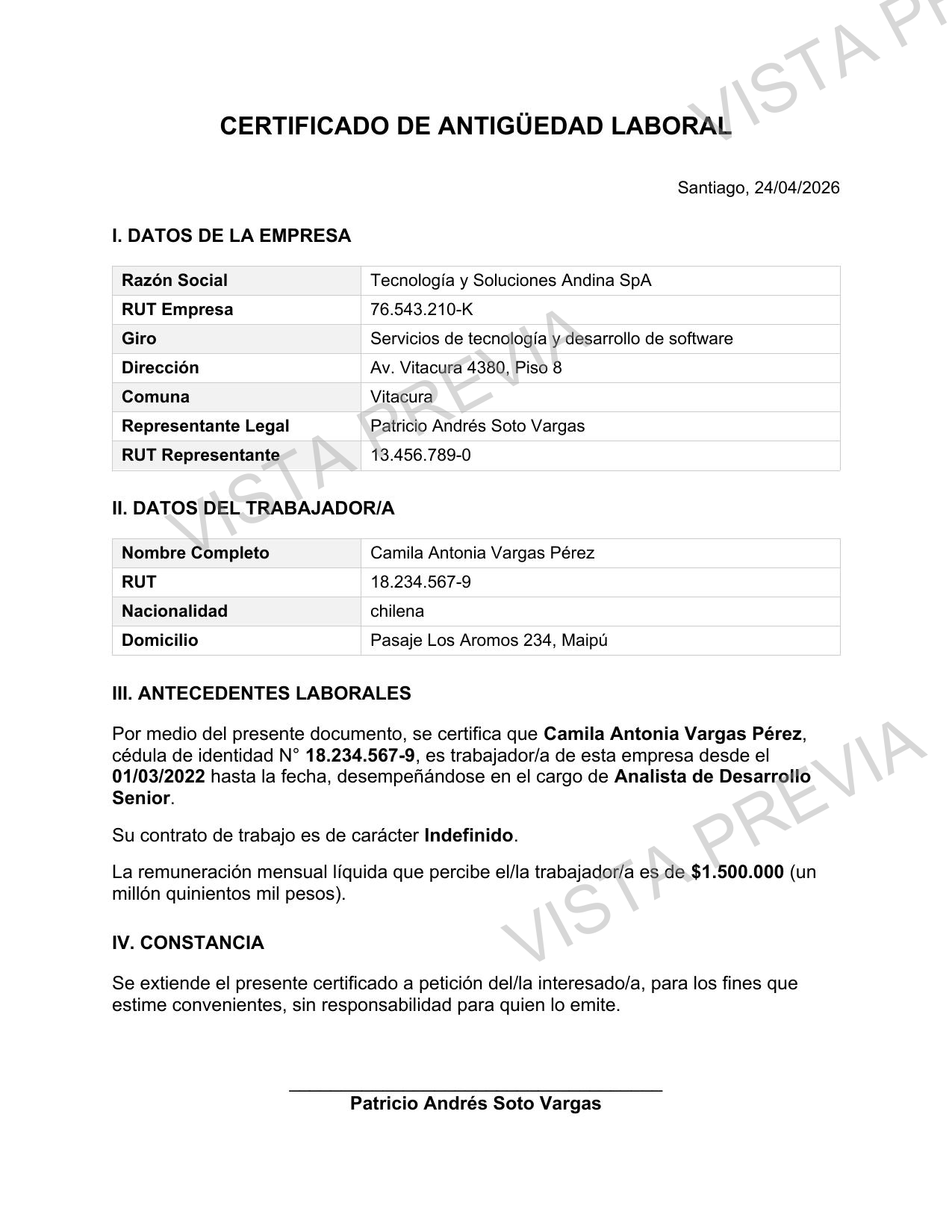 Certificado de Antigüedad Laboral