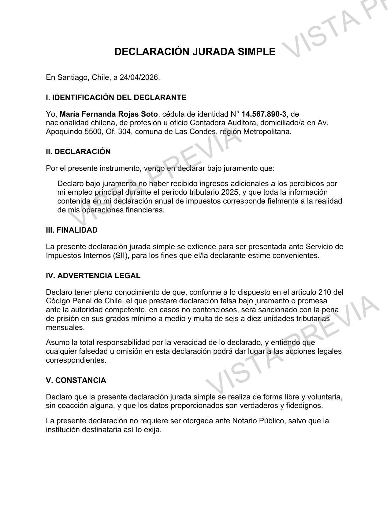 Declaración Jurada Simple